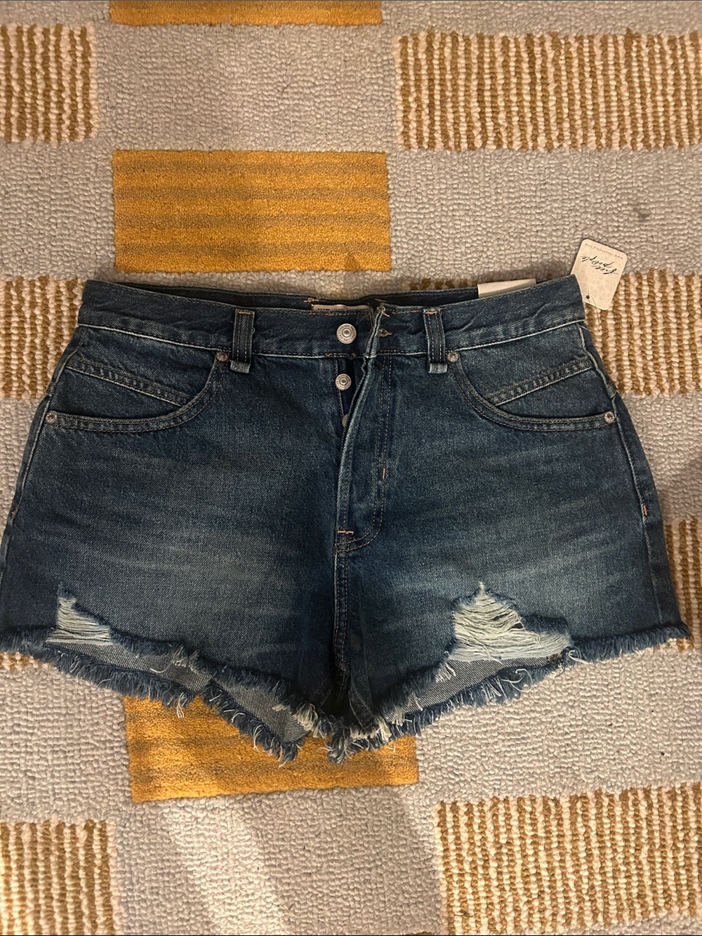 We The Free Dark Blue Distressed Denim Shorts